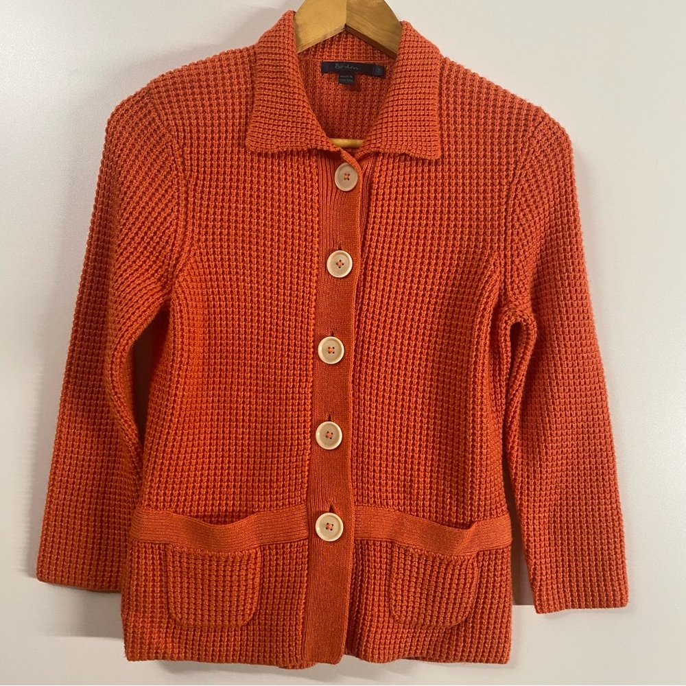 Boden Girl’s Orange Collared Cardigan Sweater  size 12